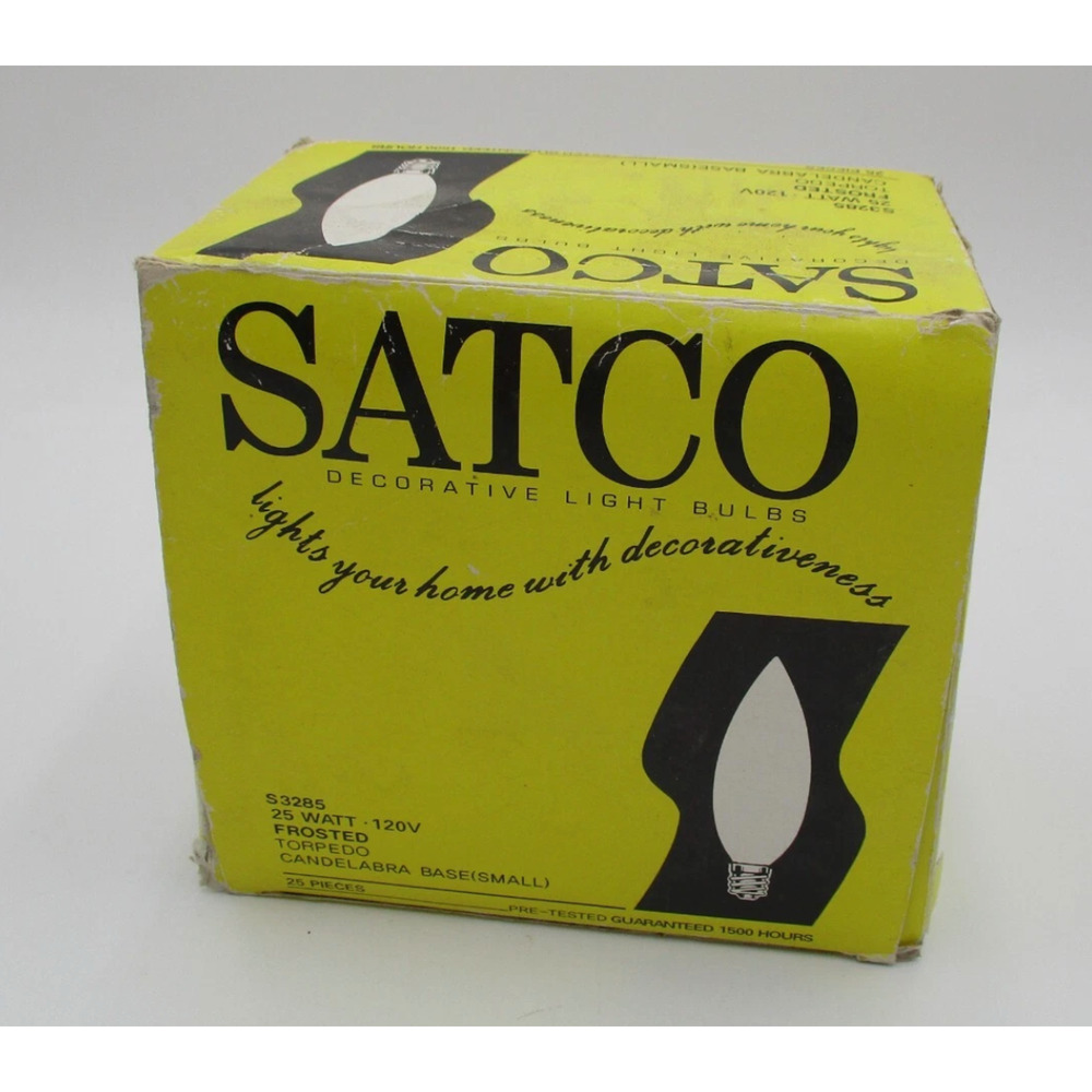 NEW Satco 25W Frosted Torpedo Candelabra Base Lights 25 Count S3285 Decorative